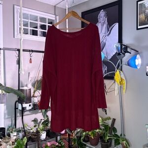 Panhandle Waffle Knit Tunic Women XL Burgundy Excellent Oversized V-Neck Top